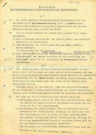 Maschinenschriftlicher Entwurf der Satzung des FDGB Potsdam mit handschriftlichen Anmerkungen