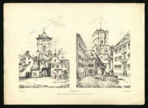 Gross-Comburg: Burgtor und Türme der Kirche. Ansichten.