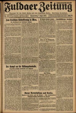 Erste Ausgabe vom Donnerstag, den 07. September 1933.