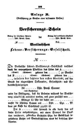 Anlage B. Versicherungs-Schein der Berlinischen Lebens-Versicherungs-Gesellschaft