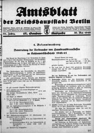 19. Sonder-Ausgabe, 30. Mai 1940