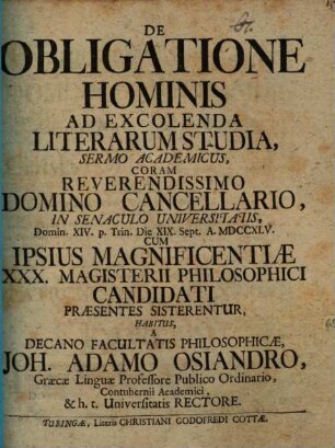 De obligatione hominis ad excolenda literarum studia : sermo acad.