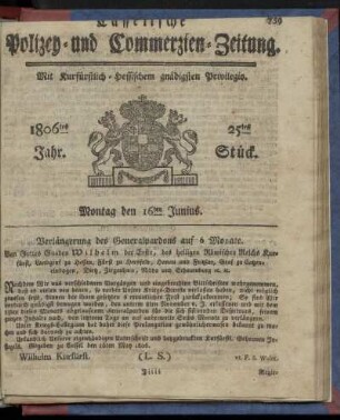 1806tes Jahr. 25tes Stück. Montag den 16ten Junius