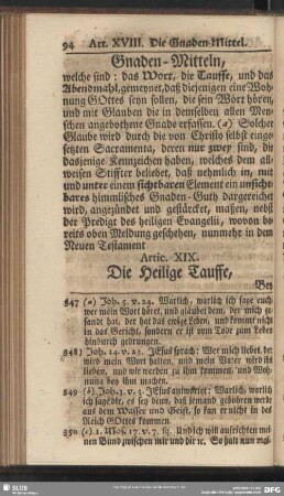 Artic. XIX. Die Heilige Tauffe