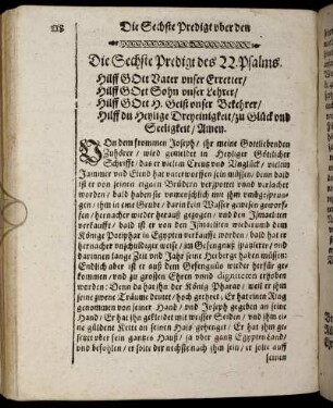 Die Sechste Predigt des 22.Psalms; Textus ex versu 23,24,25, & 26.; Exordium; Votum.