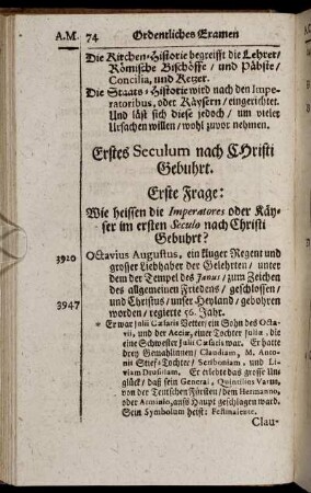Erstes Seculum nach Christi Gebuhrt. - Drittes Seculum nach Christi Gebuhrt.