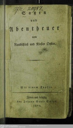 Sagen und Abentheuer vom Raubschloss und Kloster Oybin