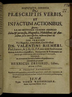 Disputatio Iuridica De Praescriptis Verbis, Et Infactum Actionibus