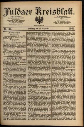 Erste Ausgabe vom Dienstag, den 17. Dezember 1901.