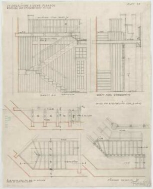 Fischer, Theodor; Planegg bei München (Bayern); Ev. Waldkirche - Windfang u. Emporentreppe (Grundrisse, Schnitte)