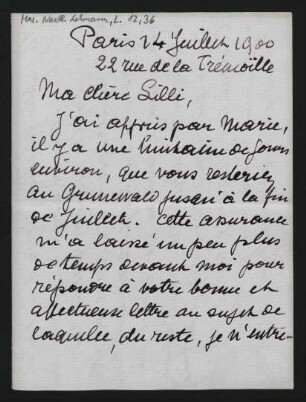 Brief an Lilli Lehmann : 14.07.1900