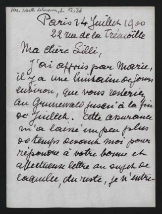 Brief an Lilli Lehmann : 14.07.1900