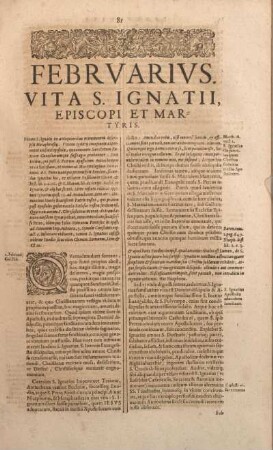 Febrvarivs. Vita S. Ignatii, Episcopi Et Martyris.