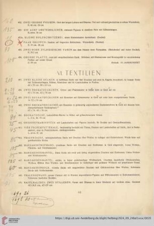 VI. Textilien (Nr. 457-478)