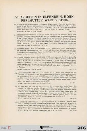 VI. Arbeiten in Elfenbein, Horn, Perlmutter, Wachs, Stein (Nr. 210-237)