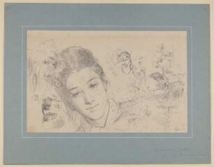 Skizzenblatt mit Porträt der Dolores von Oriola [aus der "geblümten Kassette"]