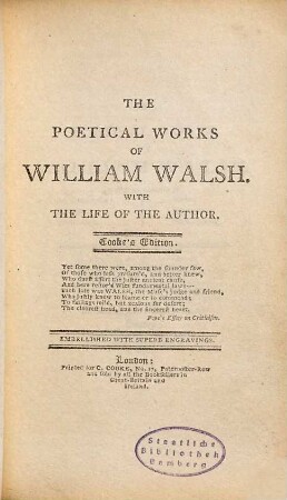 The poetical works of William Walsh : with life of the author