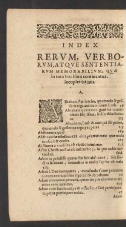 Index Rerum, Verborum, Atque Sententiarum Memorabilium, Quae in toto hoc libro continentur locupletissimus.