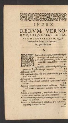 Index Rerum, Verborum, Atque Sententiarum Memorabilium, Quae in toto hoc libro continentur locupletissimus.