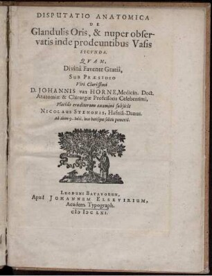 2: Disputatio anatomica De glandulis oris, et nuper observatis inde prodeuntibus vasis prima. Secvnda