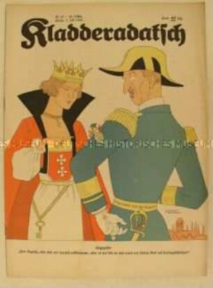 Satirezeitschrift "Kladderadatsch" u.a. zum britischen Flottenbesuch in Danzig (Titelkarikatur)