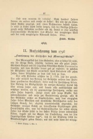 II. Aufzeichnung von 1798. "Fortsetzung der Geschichte des Montags-Klubs"