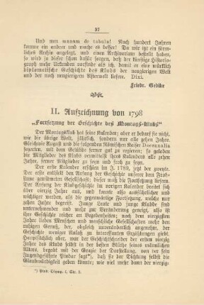 II. Aufzeichnung von 1798. "Fortsetzung der Geschichte des Montags-Klubs"
