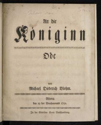 An die Königinn : Ode