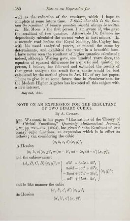 Note on an expression for the resultant of two binary cubics.