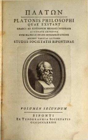 Platōn : Graece Ad Editionem Henrici Stephani Accurate Expressa, Volumen Secundum