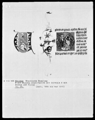 V mit Wappen, Initiale O mit Petrus und Paulus