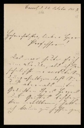 Nr. 18: Brief von Emma Grosscurth (später verheiratete Forkel) an Paul de Lagarde, Kassel, 22.10.1887