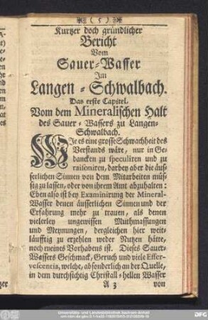Kurtzer doch gründlicher Bericht Vom Sauer-Wasser Im Langen-Schwalbach.