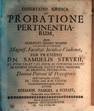 Disputatio Iuridica De Probatione Pertinentiarum