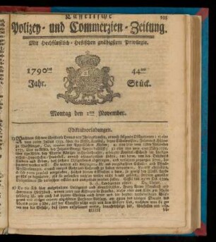 44tes Stueck, Montag den 1ten November. 1790
