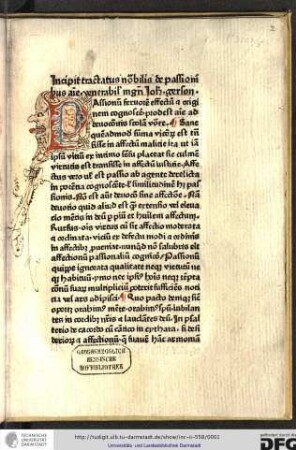 Incipit tractatus notabilis de passionibus anime venerabilis magistri Johannes Gerson.