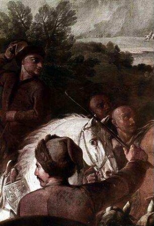 Übergabe der Schlüssel der von den Türken zurückeroberten Schlösser in Ungarn an Herzog Karl von Lothringen vor Mohacz im Jahre 1687