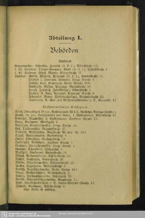Abteilung I. Behördenverzeichnis : Abteilung I. Behörden