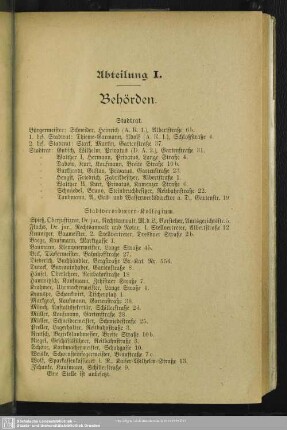 Abteilung I. Behördenverzeichnis : Abteilung I. Behörden