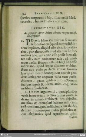 Exercitatio XIX. An possimus ideam habere alicuius rei quae nec est, nec esse potest