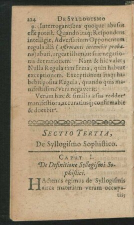 Sectio Tertia, De Syllogismo Sophistico.
