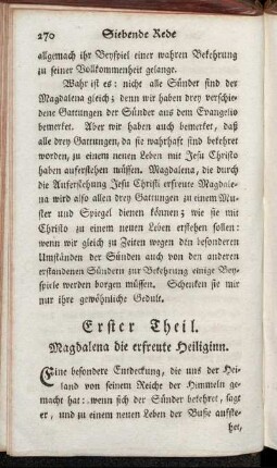 Erster Theil. Magdalena die erfreute Heiliginn.