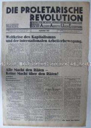 Linksradikale Wochenzeitung "Die Proletarische Revolution" u.a. zur Weltwirtschaftskrise