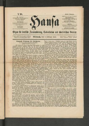 No. 98. Mittwoch, den 9. Februar 1853.