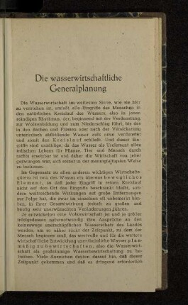 Die wasserwirtschaftliche Generalplanung