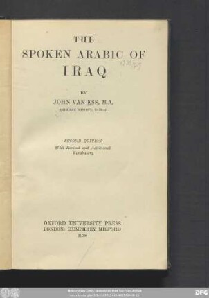 The spoken Arabic of Iraq