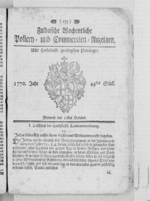 44tes Stück, Ausgabe vom 31. October 1770