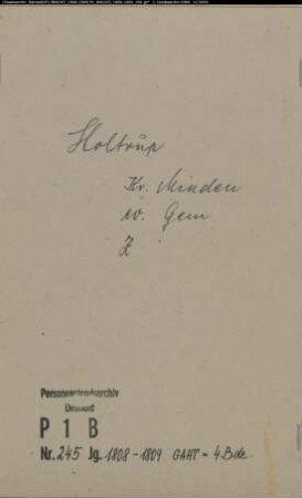 Zivilstandsregister der evangelischen Gemeinde Holtrup, Kreis Minden (GAHT 1808-1809). (Gemeinde: Katholische Gemeinde Hohenwepel)
