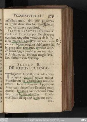 Sectio II. De Rebus Ecclesiae.