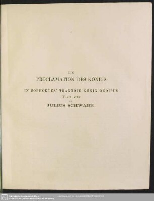 Die Proclamation des Königs in Sophokles' Tragödie König Oedipus